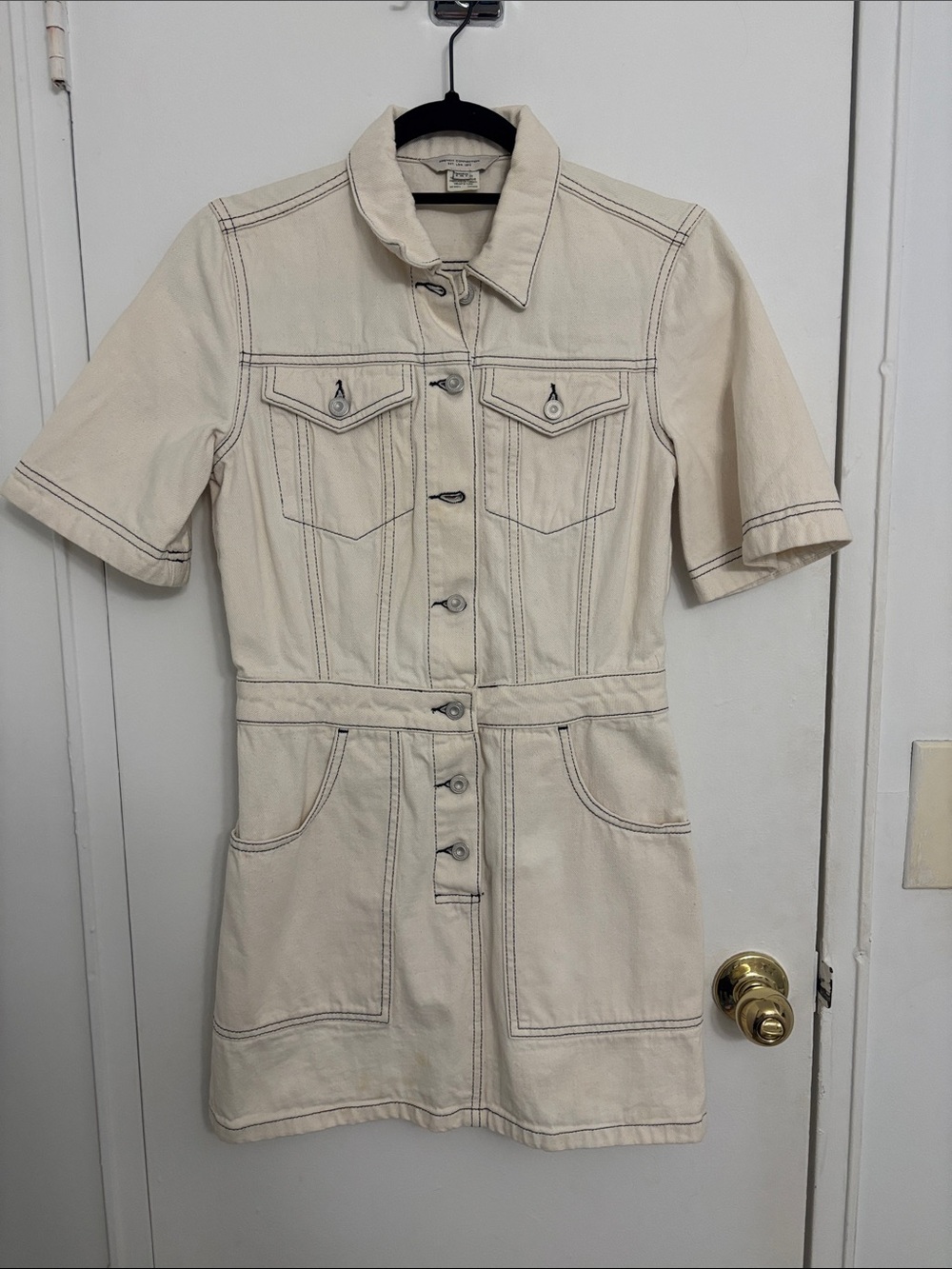 French Connection Cream Short Sleeve Denim Dress